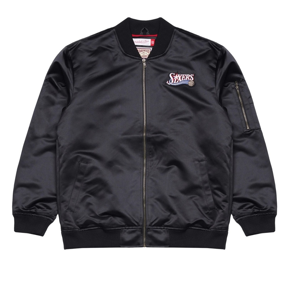 NWT MITCHELL & NESS NBA LIGHTWEIGHT SATIN BOMBER - PHILADELPHIA 76ERS